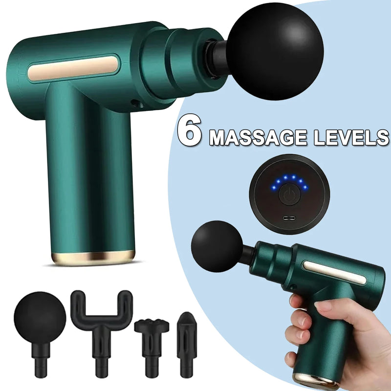 Portable Fascia Massage Gun Deep Tissue Mini Massager Body Muscle Relaxation with 4 Replaceable Massage Heads