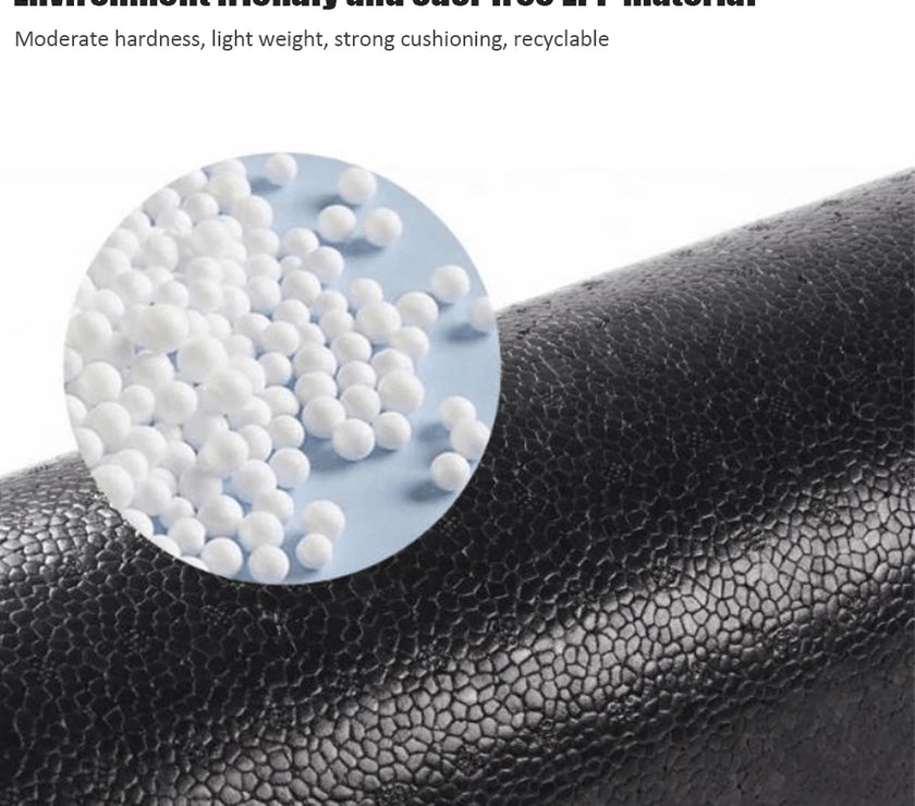 EPP foam material with a close-up of white beads on a black textured surface.