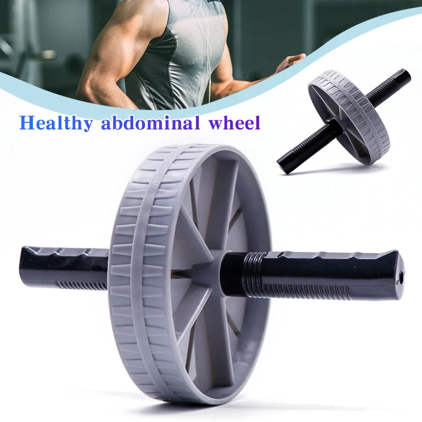 Abdominal wheel with a blurred gym background and text 'Healthy abdominal wheel'.