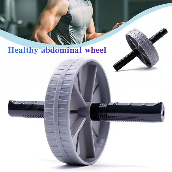 Abdominal wheel with a blurred gym background and text 'Healthy abdominal wheel'.