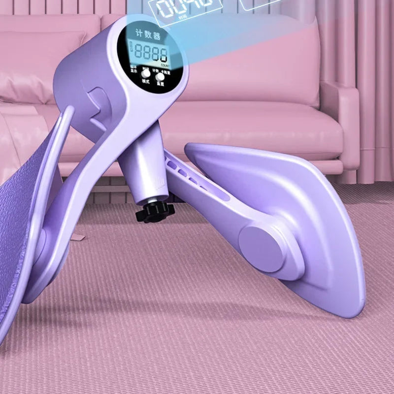 Purple exercise device with digital display on a pink surface