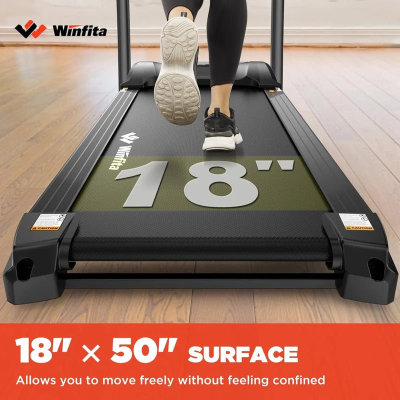 Folding Treadmills, 300LB Auto Inline Treadmill with 18''*50'' Wide Belt, 4.5HP Compact Treadmill with 15% Auto Incline
