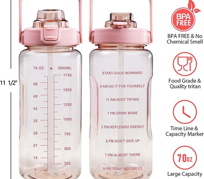 Half Gallon Water Bottle for Adults — Durable BPA-Free Plastic | Hydration Tracker Bottle