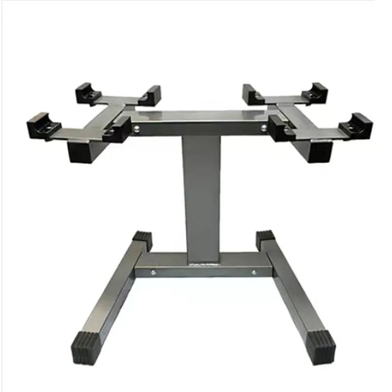 Black metal stand with adjustable arms on a white background
