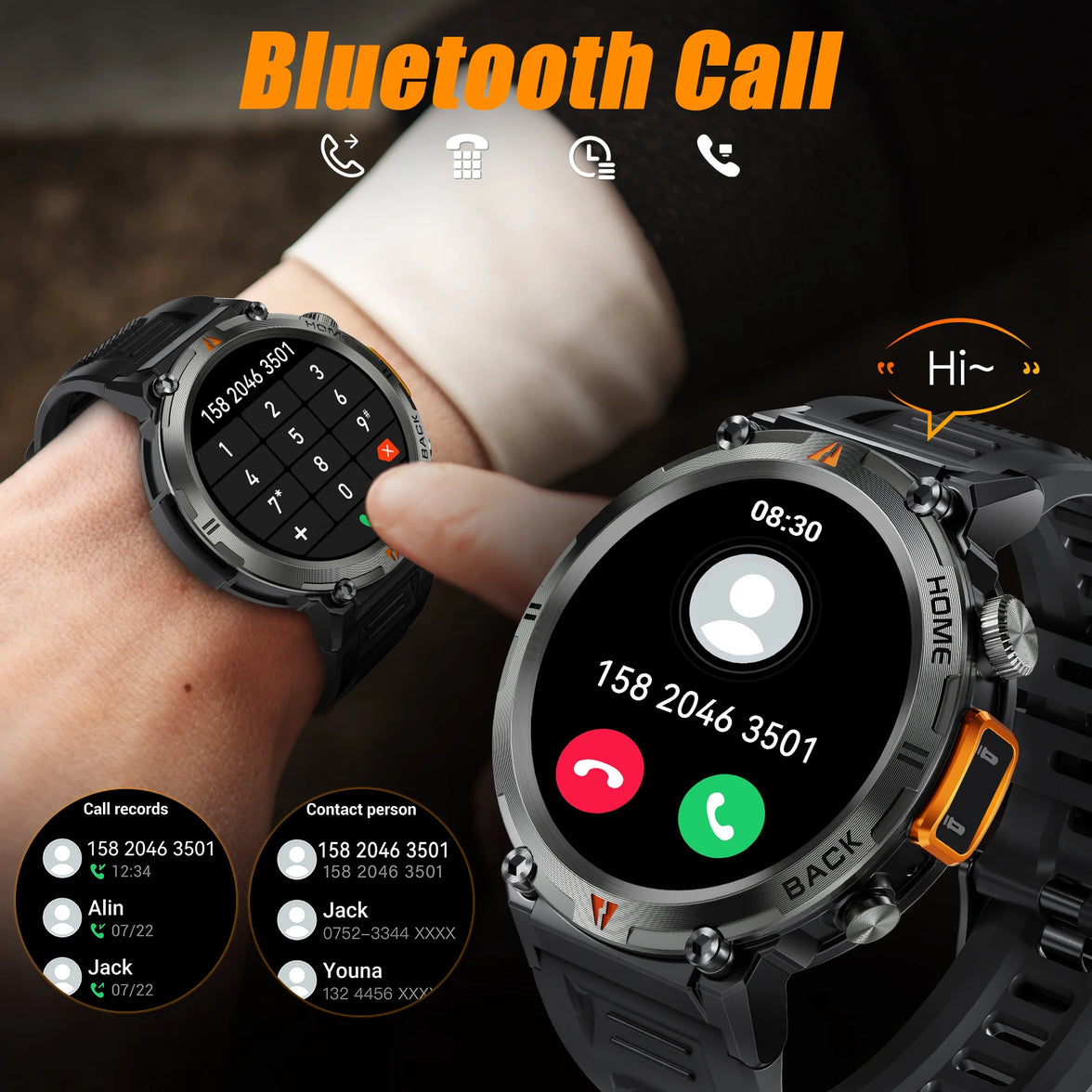 Smartwatch with Bluetooth call features displayed on a person's wrist