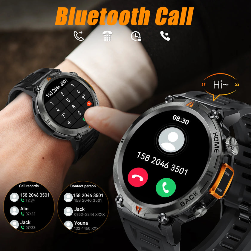 Smartwatch with Bluetooth call features displayed on a person's wrist