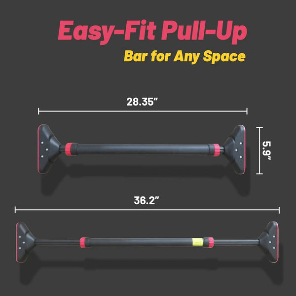Measurement chart of an Easy-Fit Pull-Up Bar on a dark background