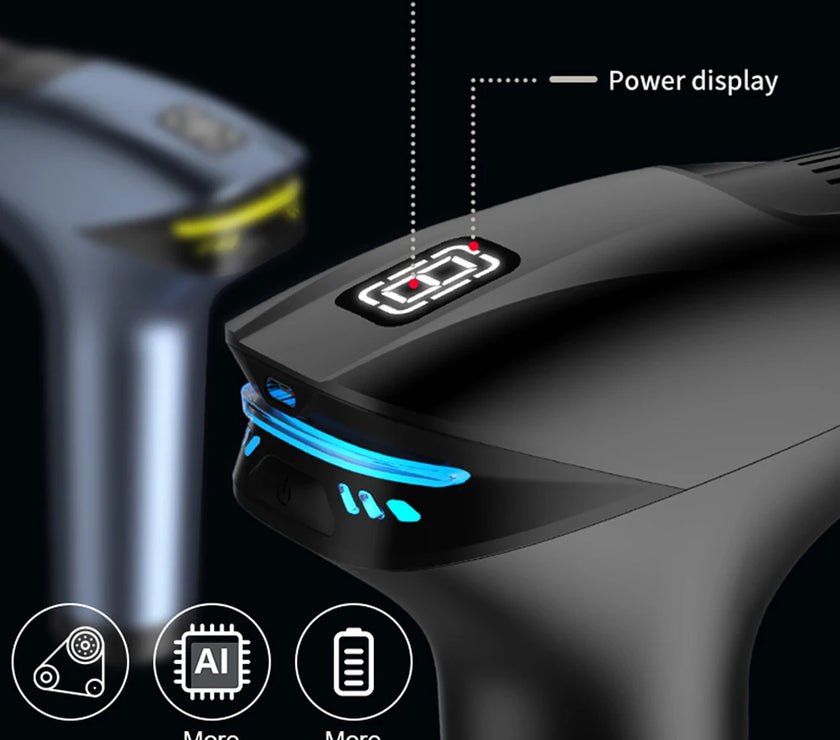 Close-up of a device with power display and features labeled on a black background