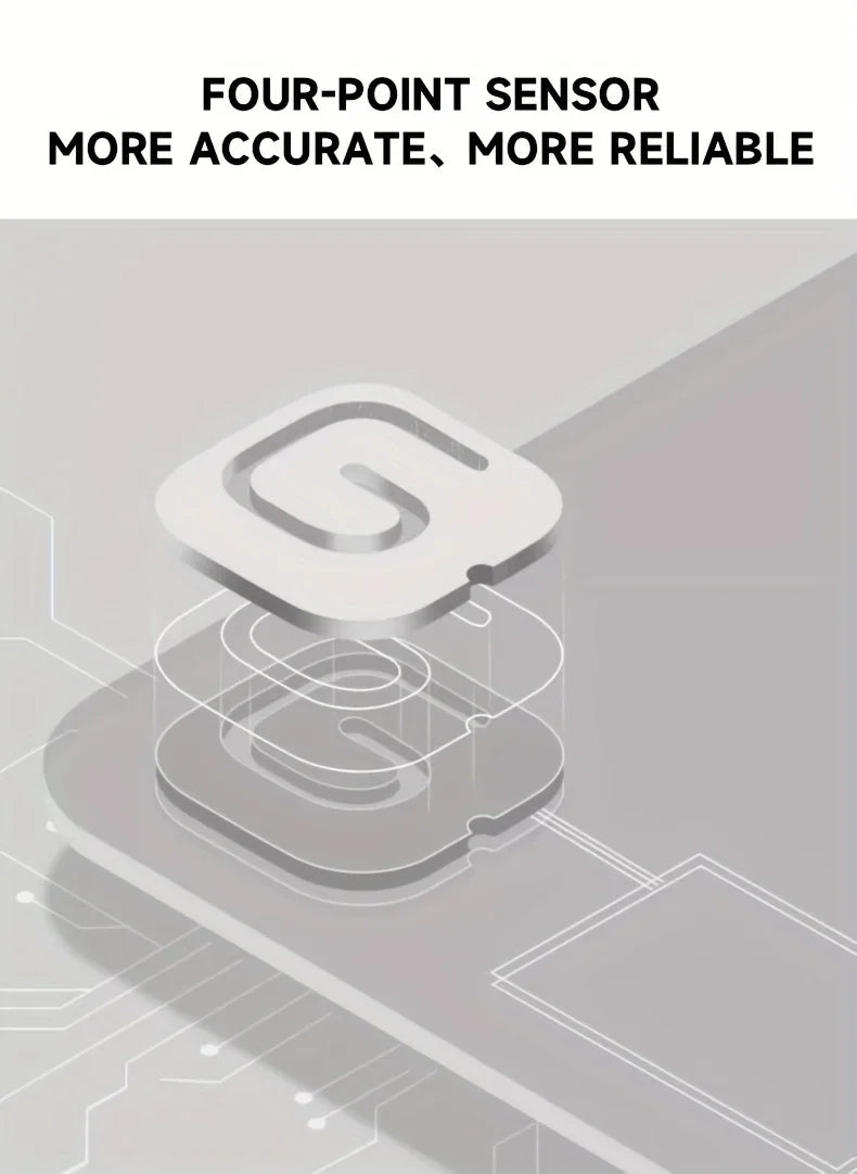 Diagram of a four-point sensor with text 'Four-Point Sensor More Accurate, More Reliable' on a gray background.