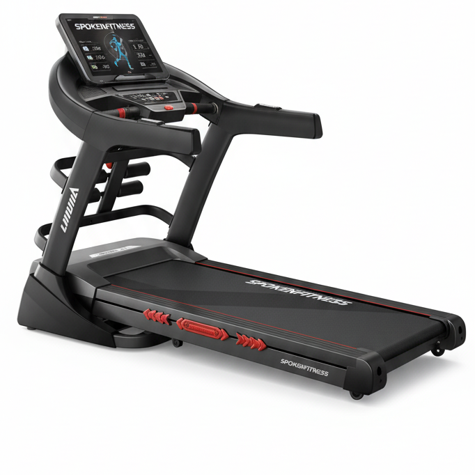 Treadmill with a digital display on a white background